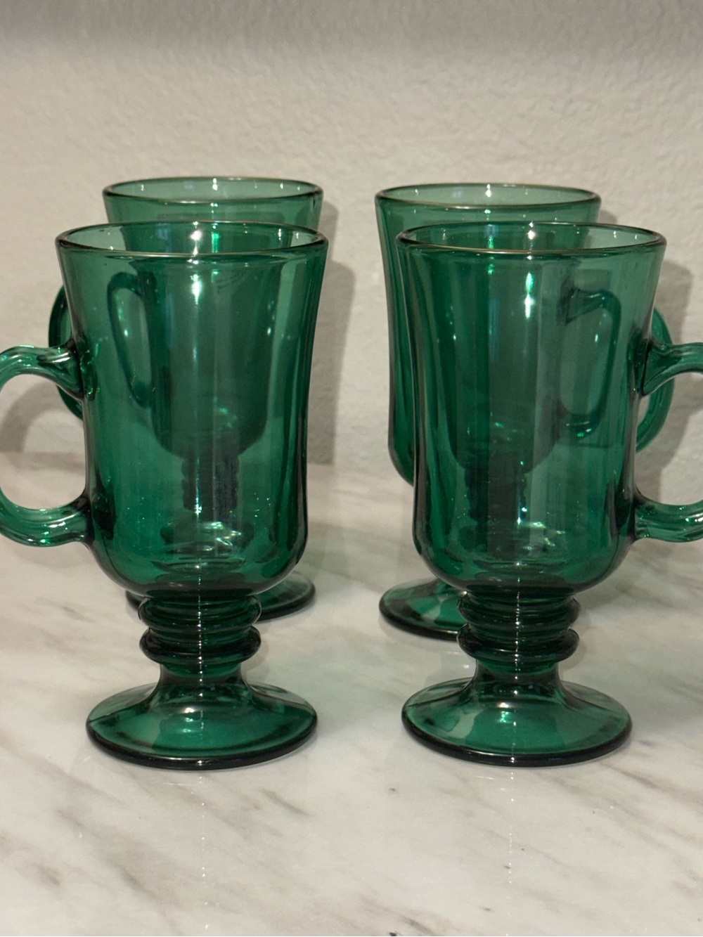 Libbey Juniper green glass pedestal Irish coffee mug footed base curved handle